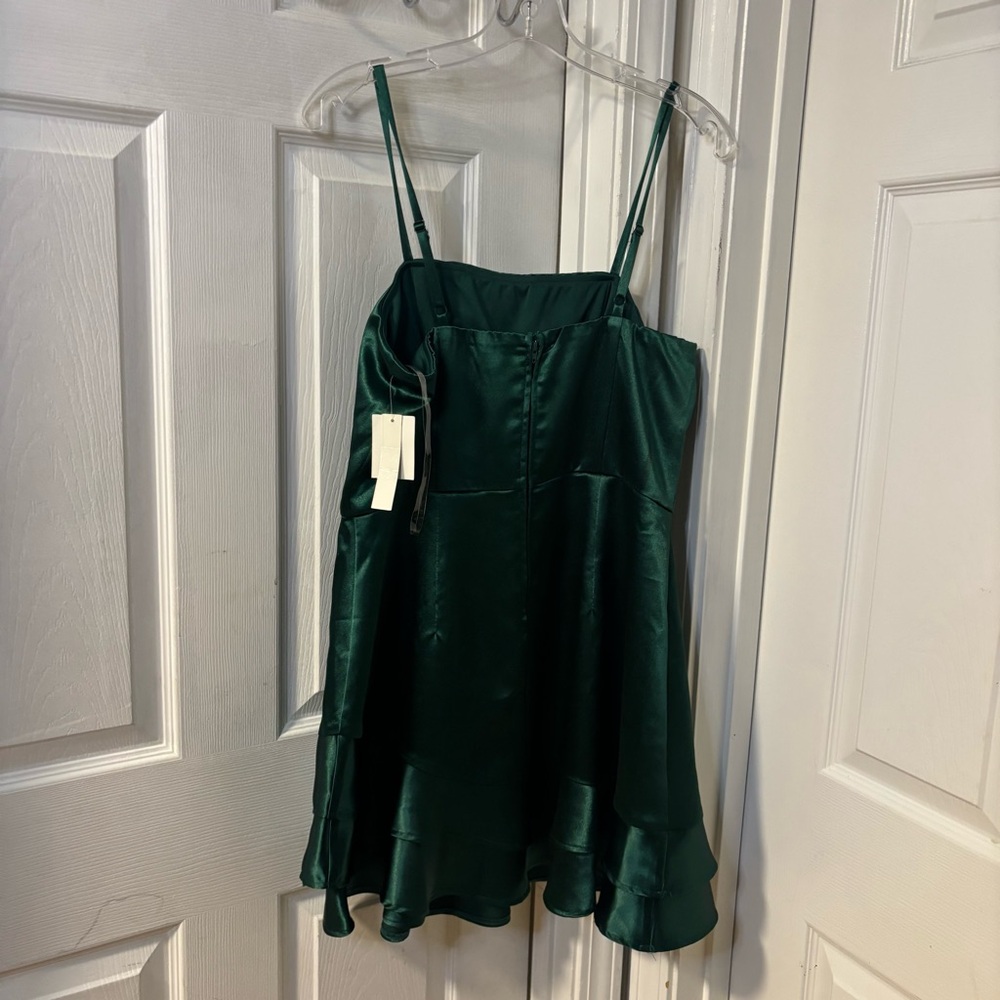 Speechless Y2K Hunter Green Coquette Satin Mini Babydoll Sleeveless Dress Z 13 - Picture 3 of 16